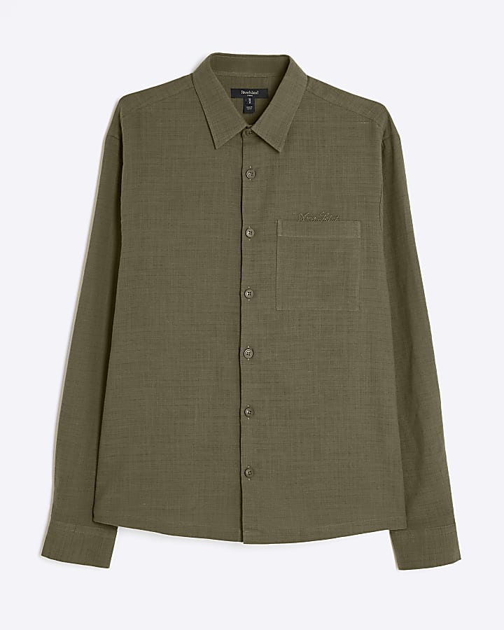 Khaki Regular Fit Linen Look Shirt