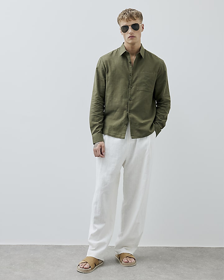 Khaki Regular Fit Linen Look Shirt
