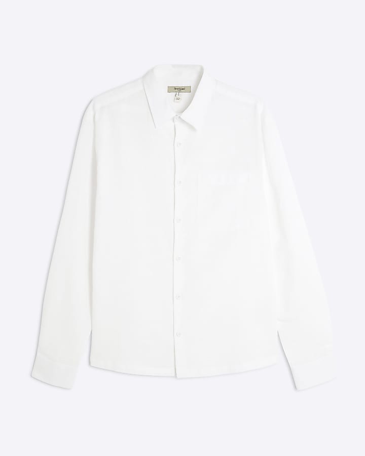 White Boxy Fit Linen Look Pocket Shirt