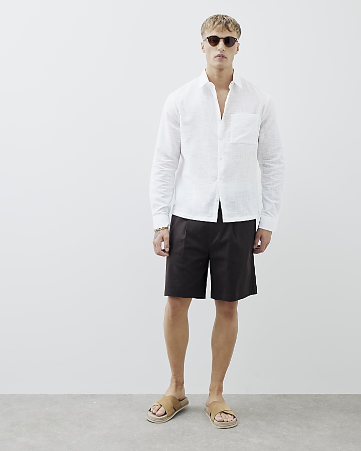 White Boxy Fit Linen Look Pocket Shirt