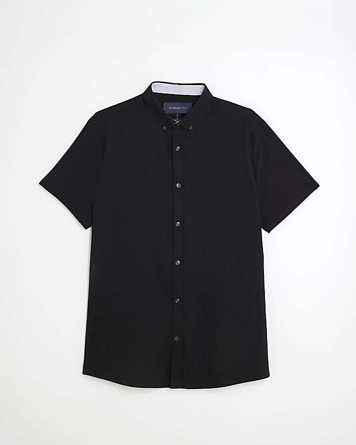 Black Muscle Fit Textured Shirt