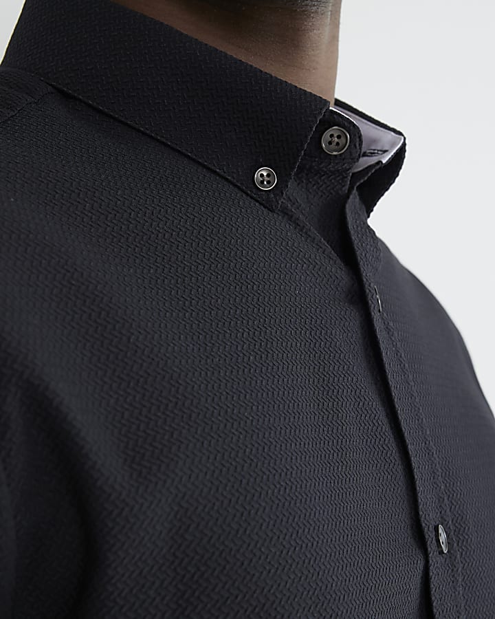 Black Muscle Fit Textured Shirt