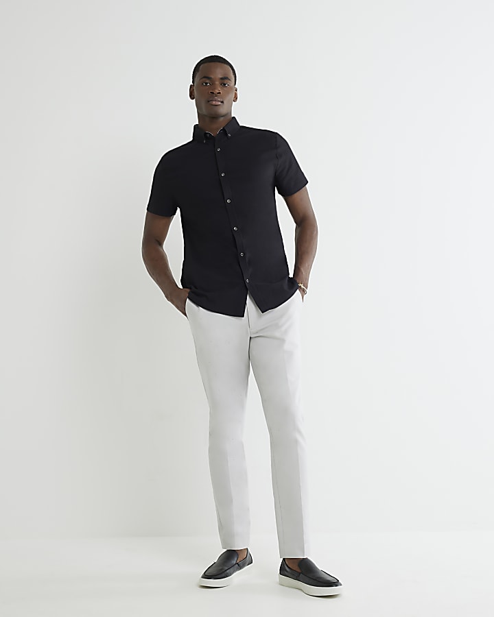 Black Muscle Fit Textured Shirt