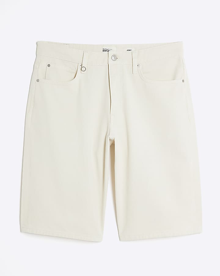 Cream Regular Fit Denim Jorts