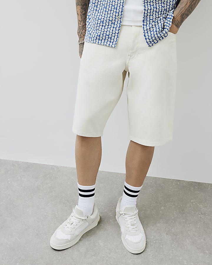 Cream Regular Fit Denim Jorts