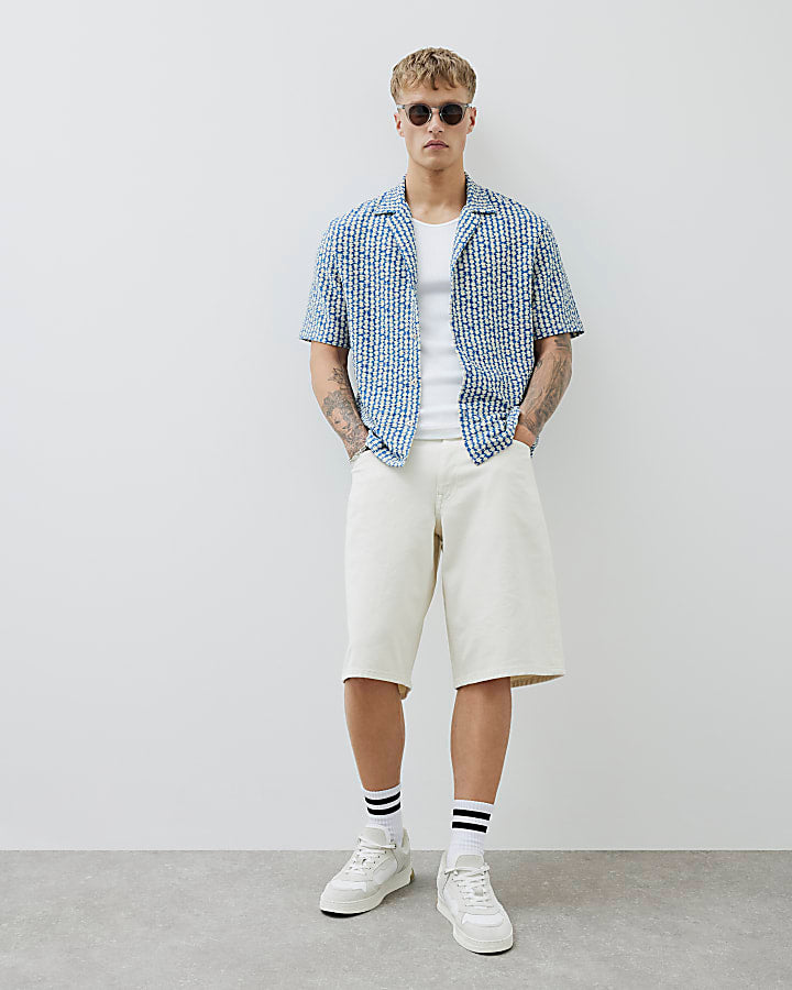 Cream Regular Fit Denim Jorts