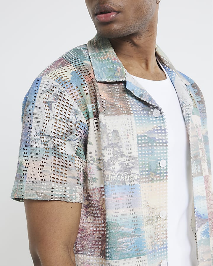 Cream Regular Fit Japanese Scenic Shirt
