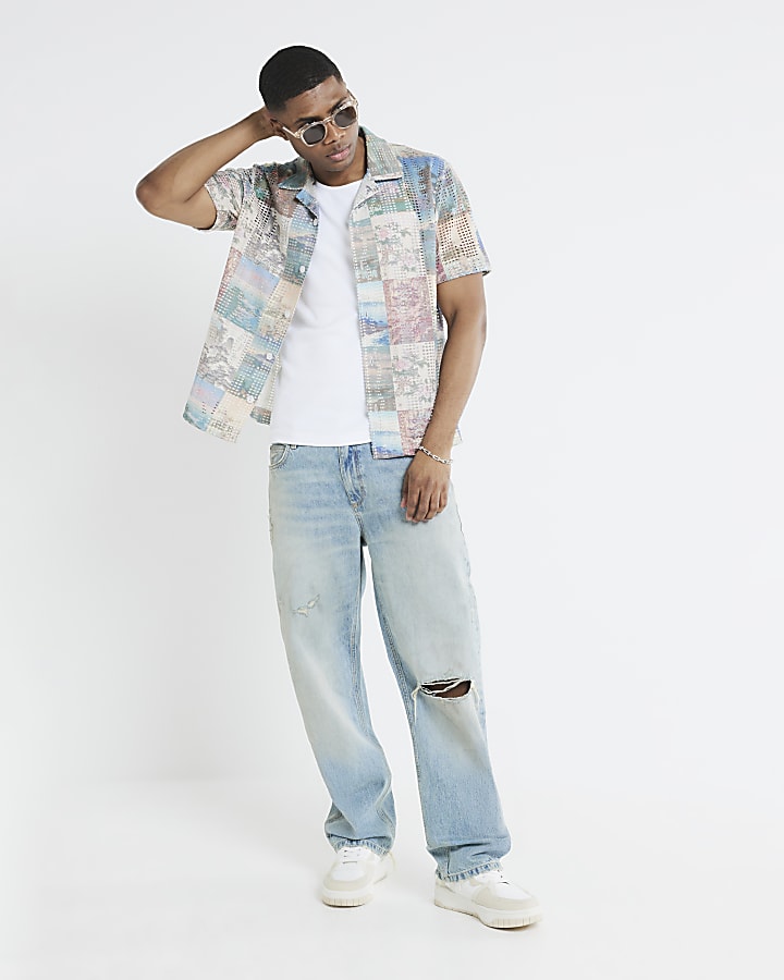 Cream Regular Fit Japanese Scenic Shirt