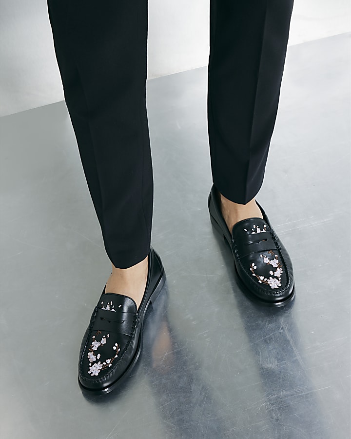 Black Pink Premium Cherry Blossom Loafers