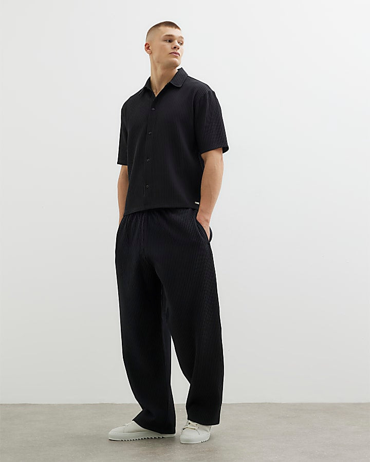 Black Chunky Plisse Shirt