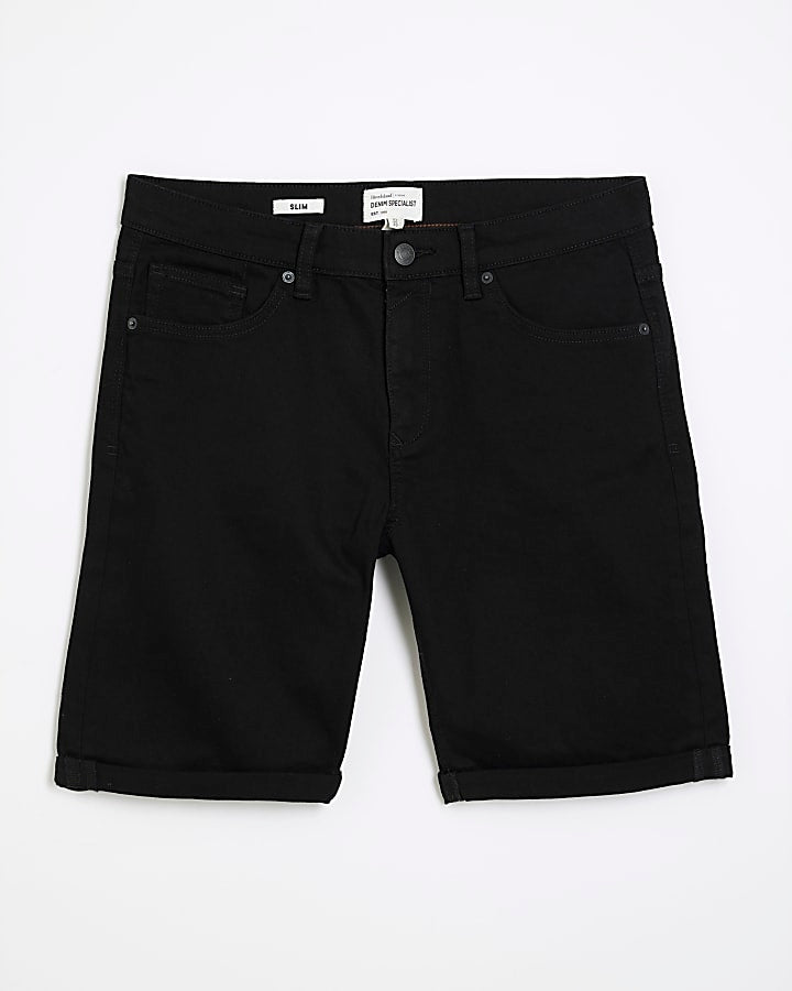 Black Slim Fit Denim Shorts