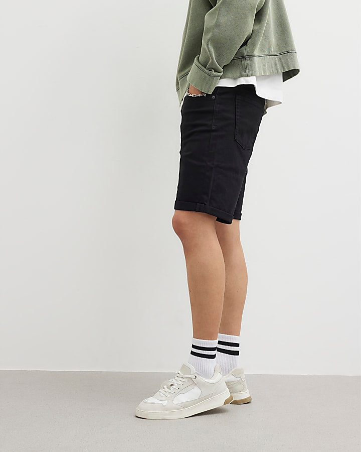 Black Slim Fit Denim Shorts