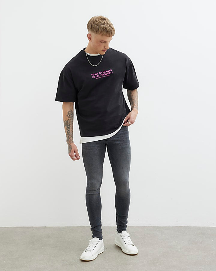 Black Spray On Embroidered Jeans