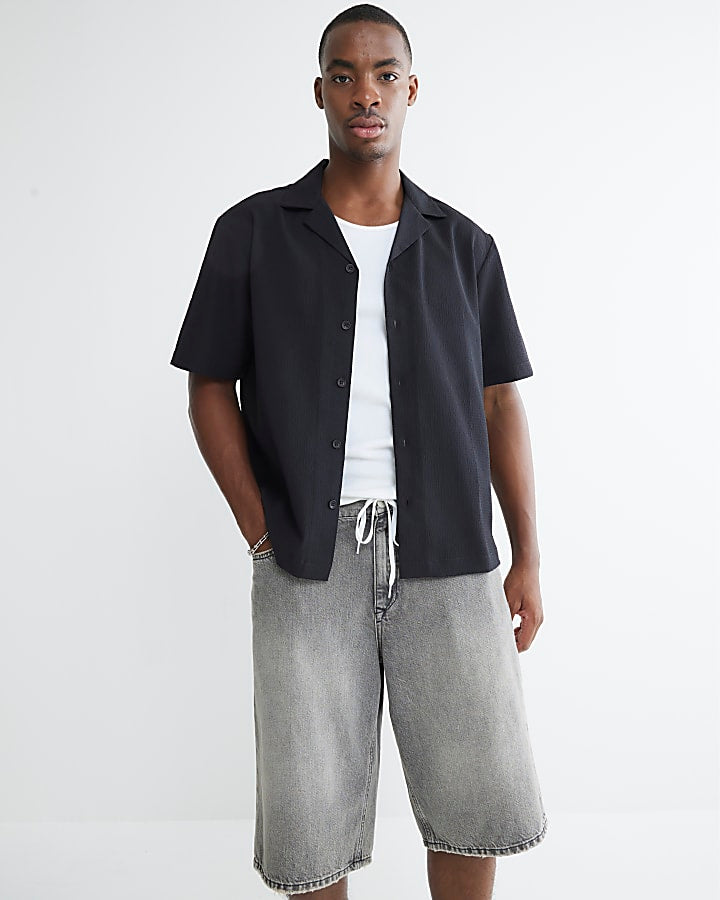 Black Regular Fit Crinkle Shirt