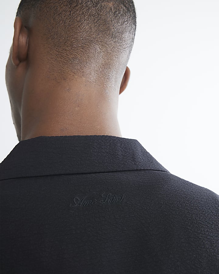Black Regular Fit Crinkle Shirt