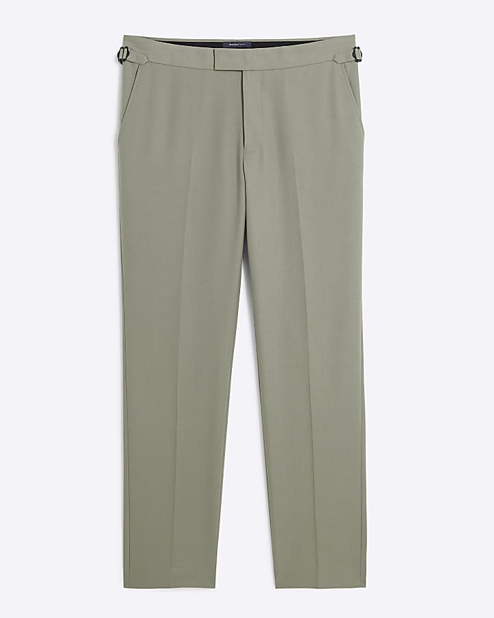 Green Slim Fit Linen Blend Suit Trousers