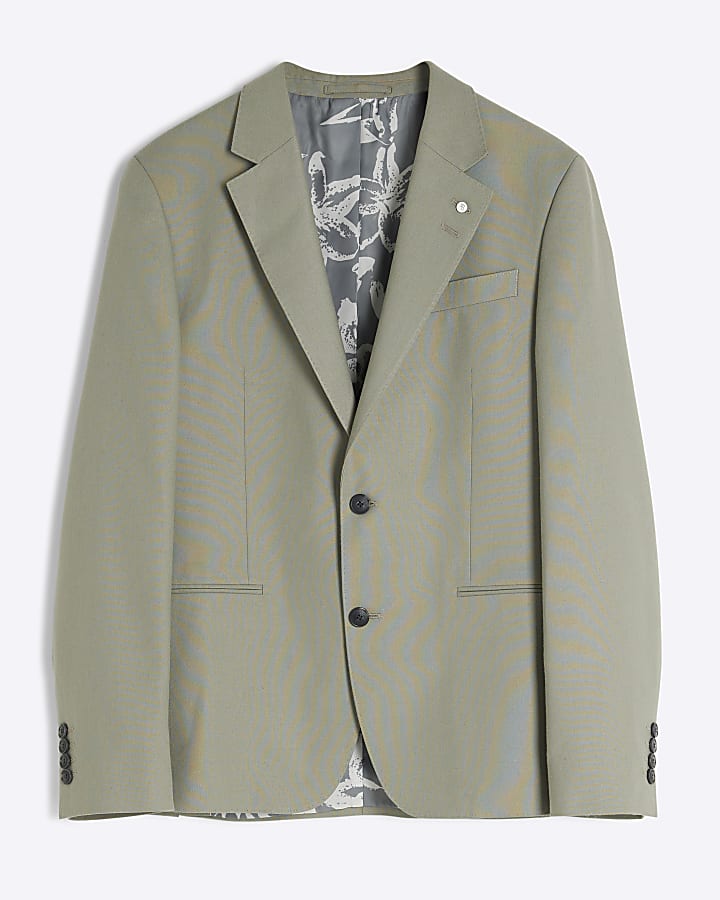 Green Slim Fit Linen Blend Suit Jacket