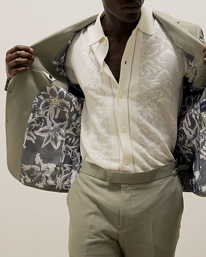 Green Slim Fit Linen Blend Suit Jacket