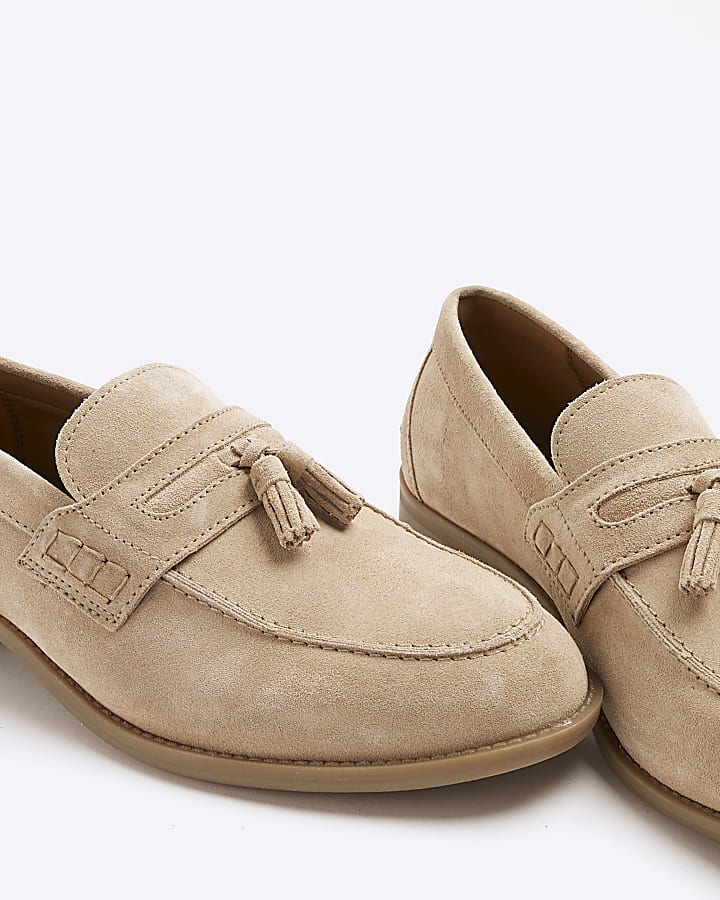 Beige Suede Tassel Loafers