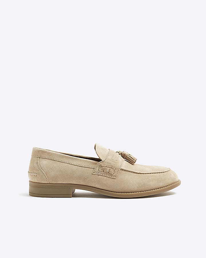 Beige Suede Tassel Loafers