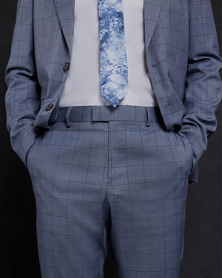 Blue Check Skinny Suit Trousers