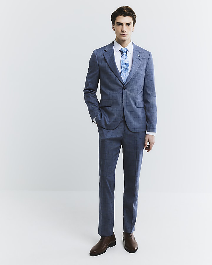 Blue Check Skinny Suit Jacket