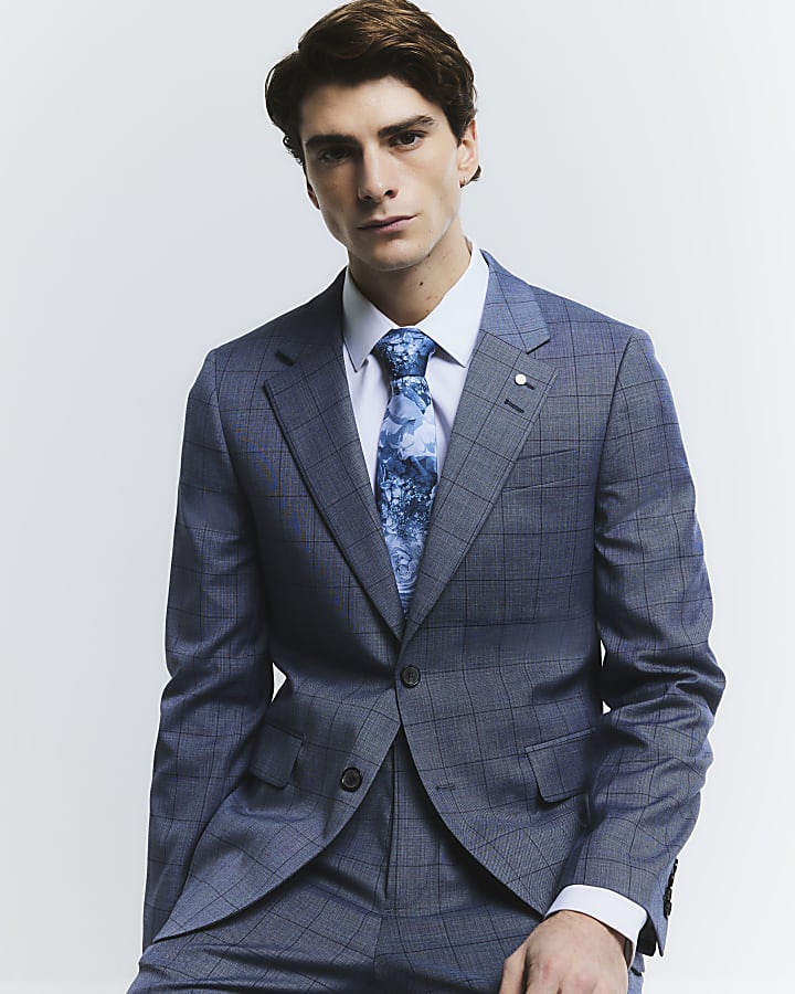 Blue Check Skinny Suit Jacket