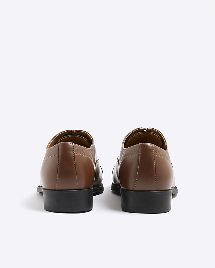 Brown Textured Oxford Shoes