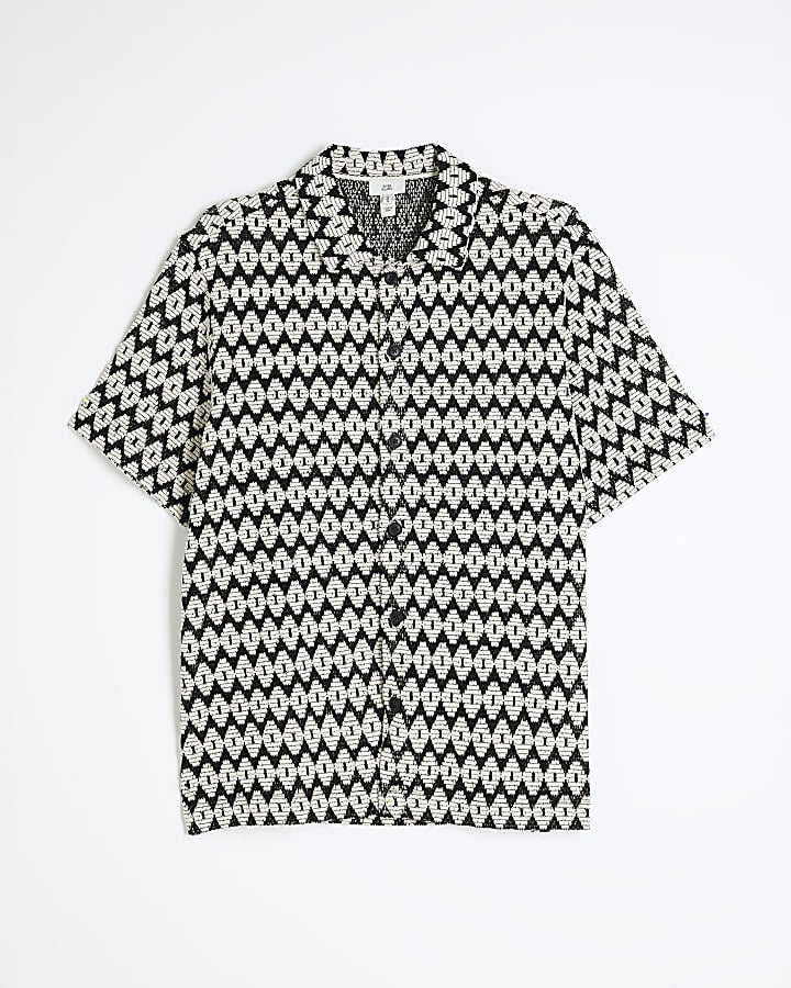 Black Short sleeve Mono Diamond Crochet shirt