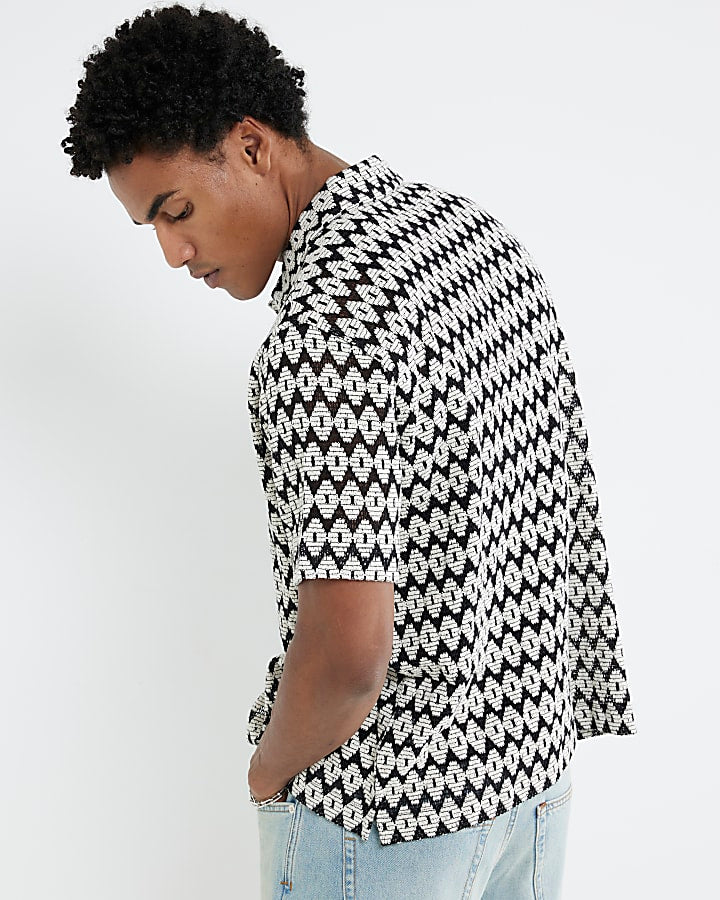Black Short sleeve Mono Diamond Crochet shirt