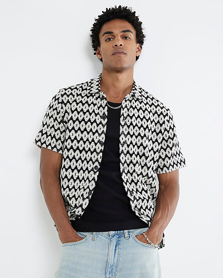 Black Short sleeve Mono Diamond Crochet shirt