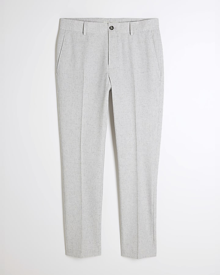Grey Skinny Fit Textured Suit Trousers