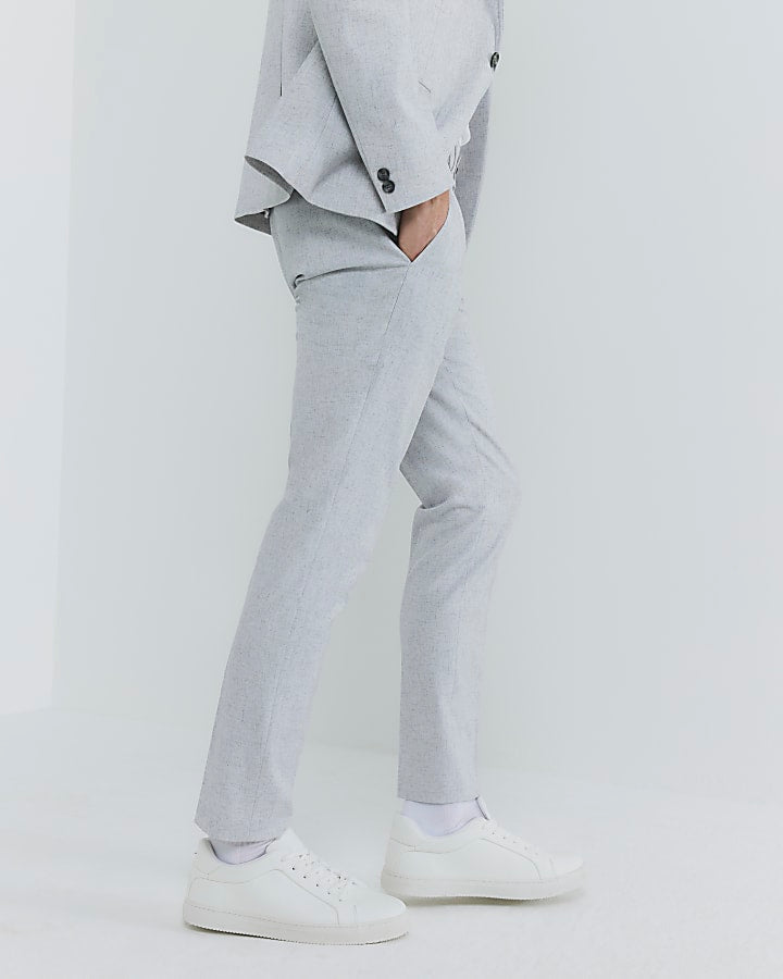Grey Skinny Fit Textured Suit Trousers