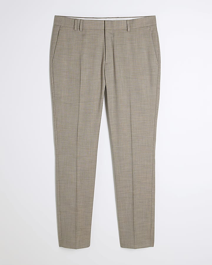 Beige Skinny Fit Suit Trousers