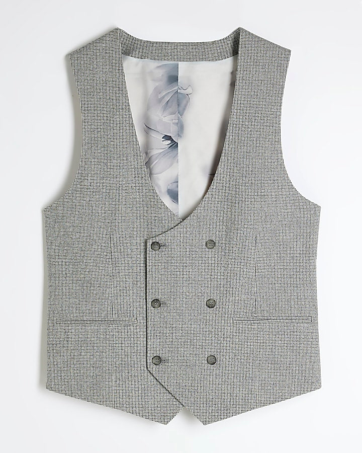 Grey Skinny Fit Puppytooth Waistcoat