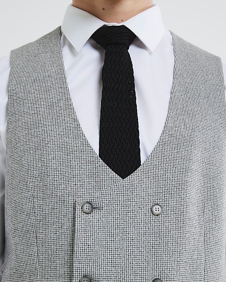 Grey Skinny Fit Puppytooth Waistcoat