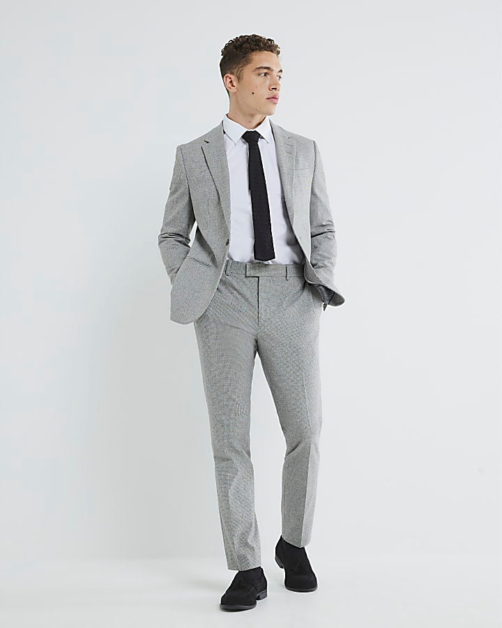 Grey Puppytooth Skinny Suit Trousers