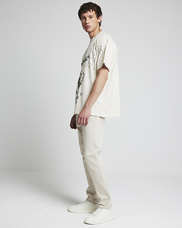 Cream slim fit jeans