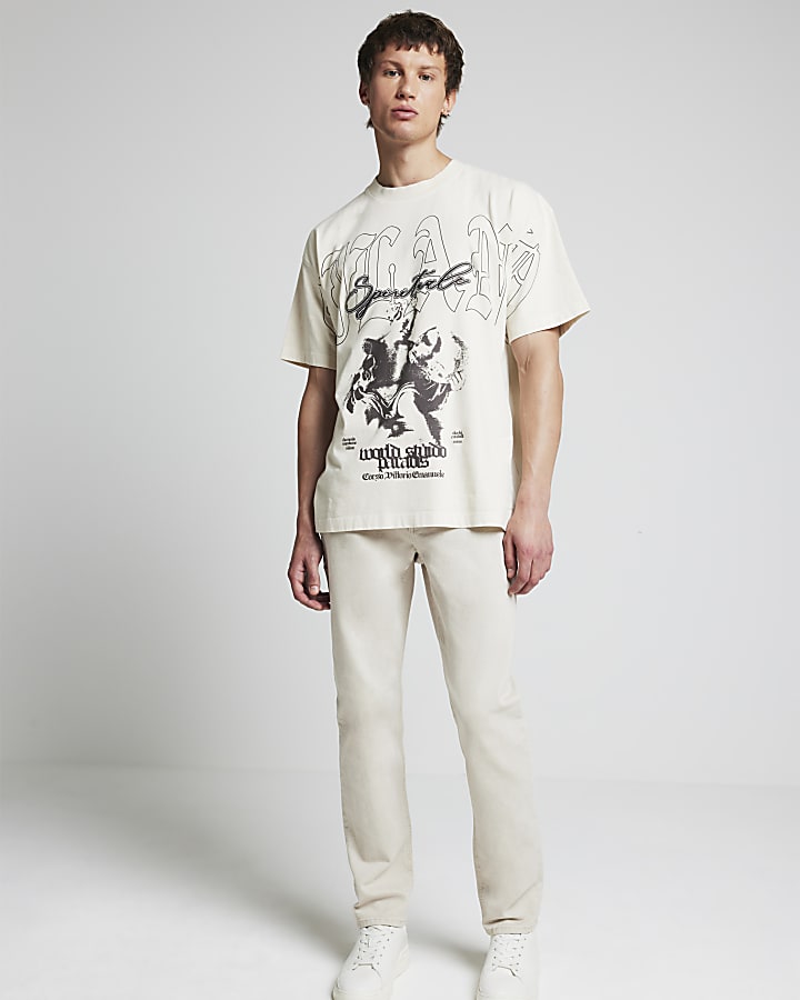 Cream slim fit jeans