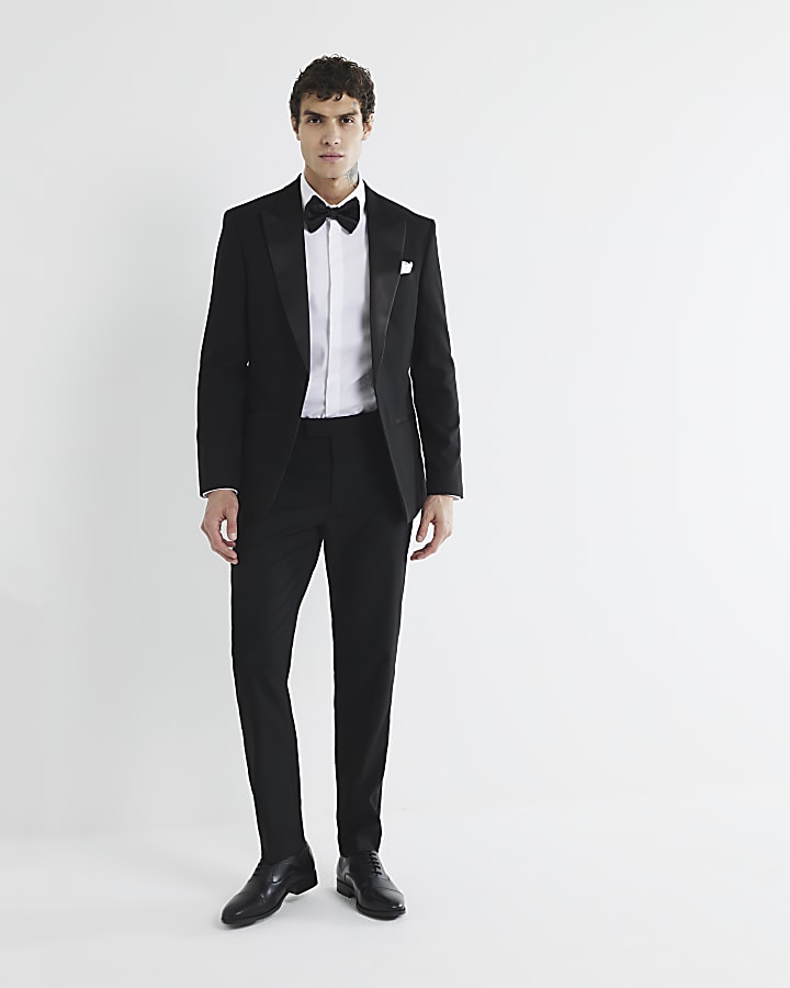 Black Stretch Slim Fit Tuxedo Suit Trousers