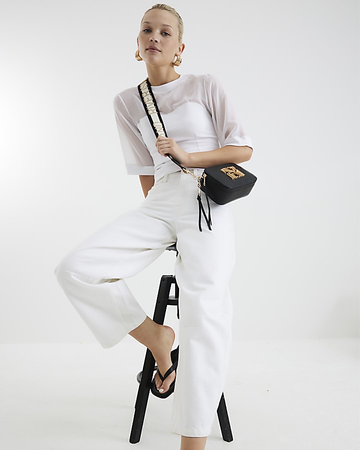 Black camera cross body bag