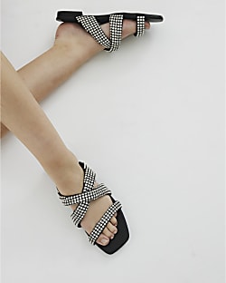 Pink Embellished Twist Strap Flat Sandals