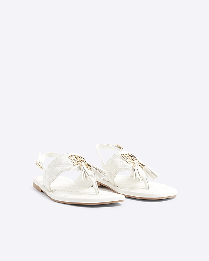 White Tassel Flat Sandals