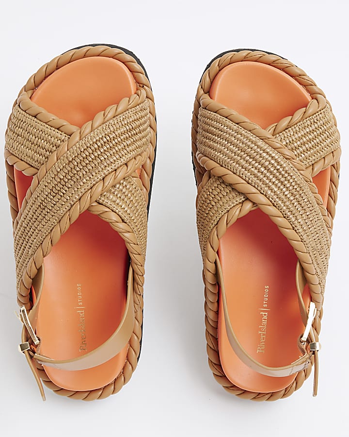 Orange Cross Strap Chunky Sandals