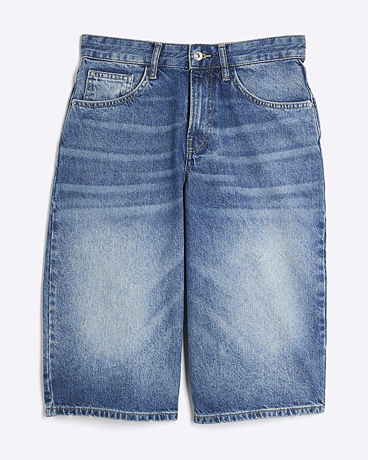 Blue Mid Rise Longline Jorts