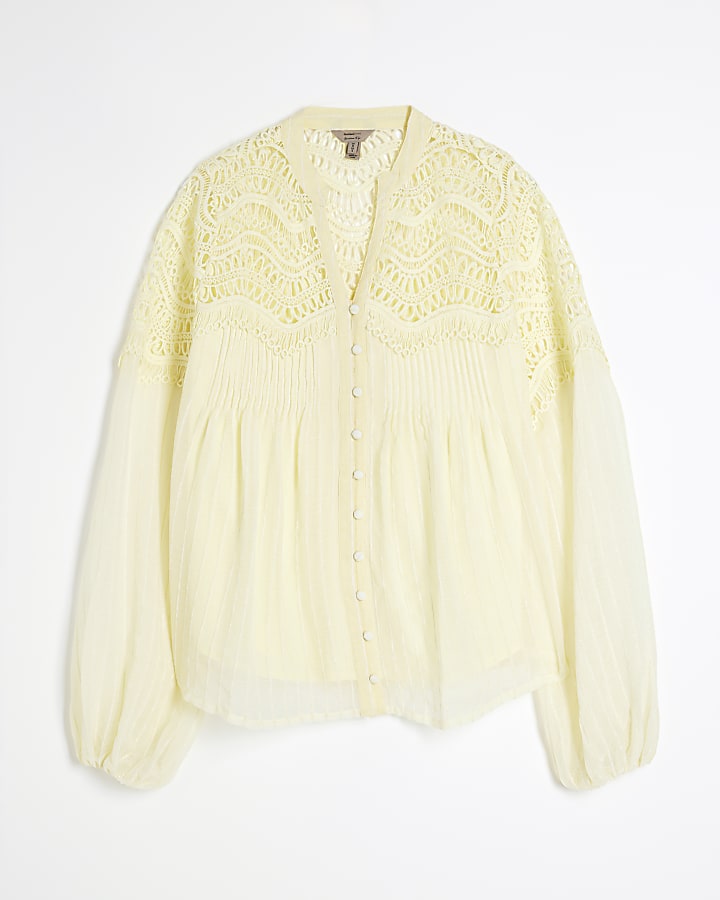 Yellow Long Sleeve Frill Yoke Blouse