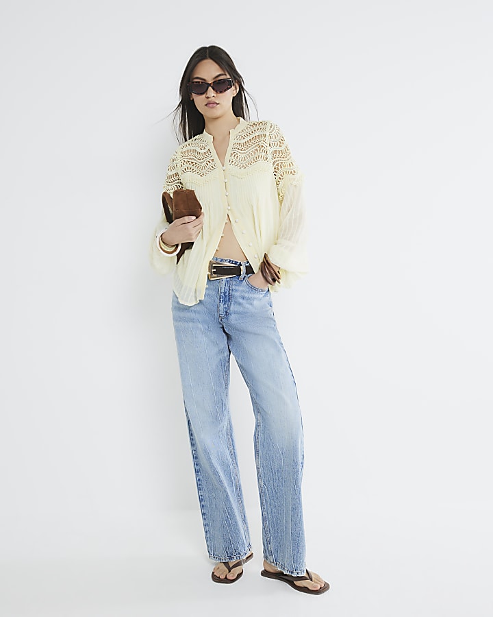 Yellow Long Sleeve Frill Yoke Blouse