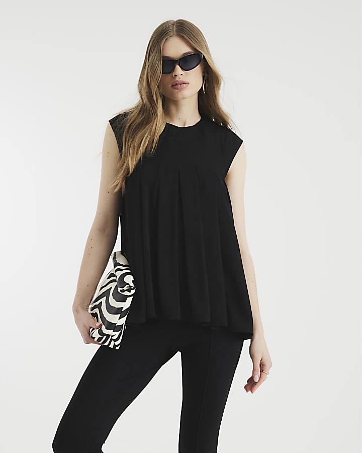Black Pleated Tank Top