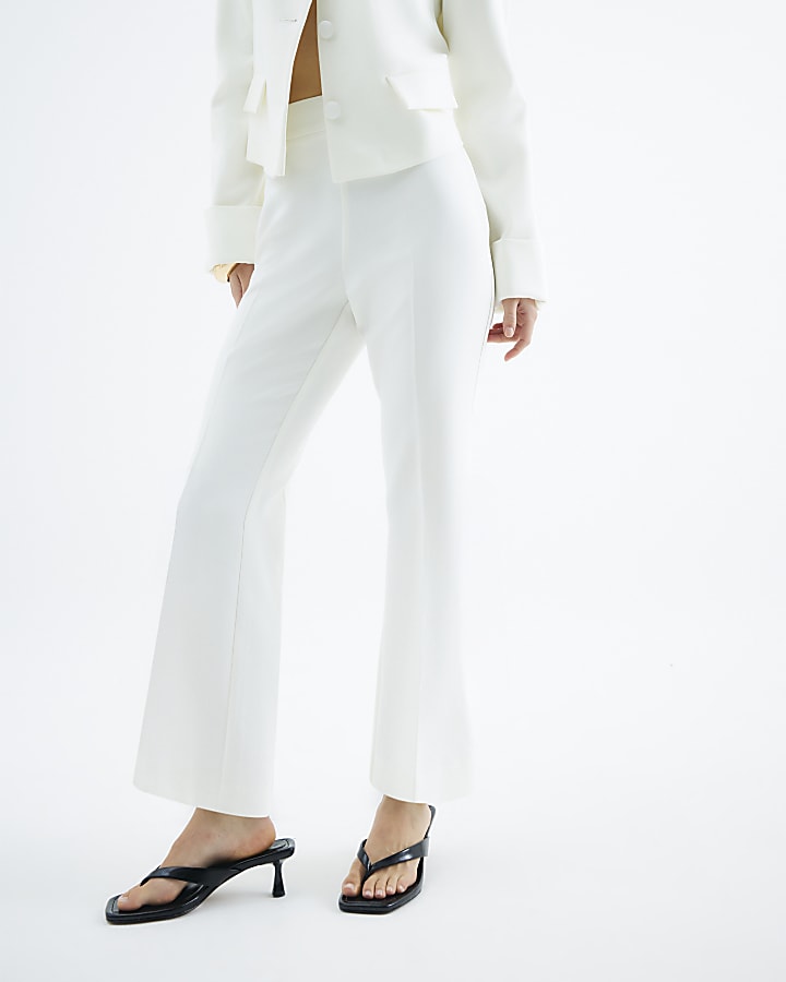 White Cropped Flare Trousers