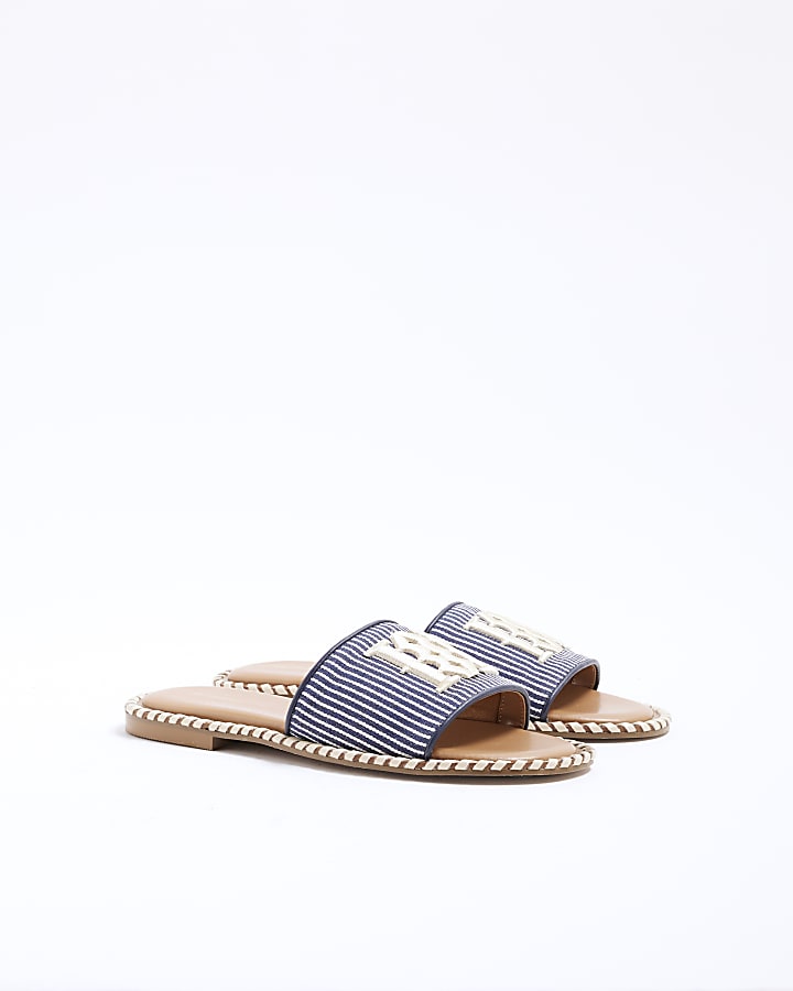 Navy Stripe RI Flat Sandals